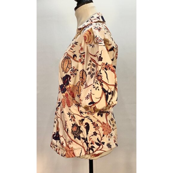 Elie Tahari Floral Puff Sleeve Blouse Womens M Ivory Multicolor Office Siren Cla - Picture 3 of 9